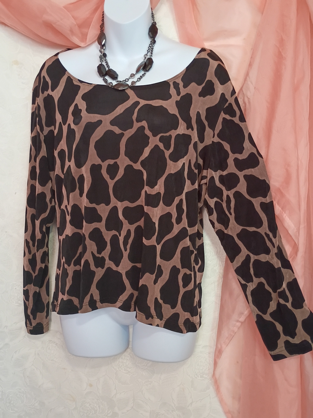 Chico's Ladies Brown and Black Animal-Print Scoop Neck Top Sz LG